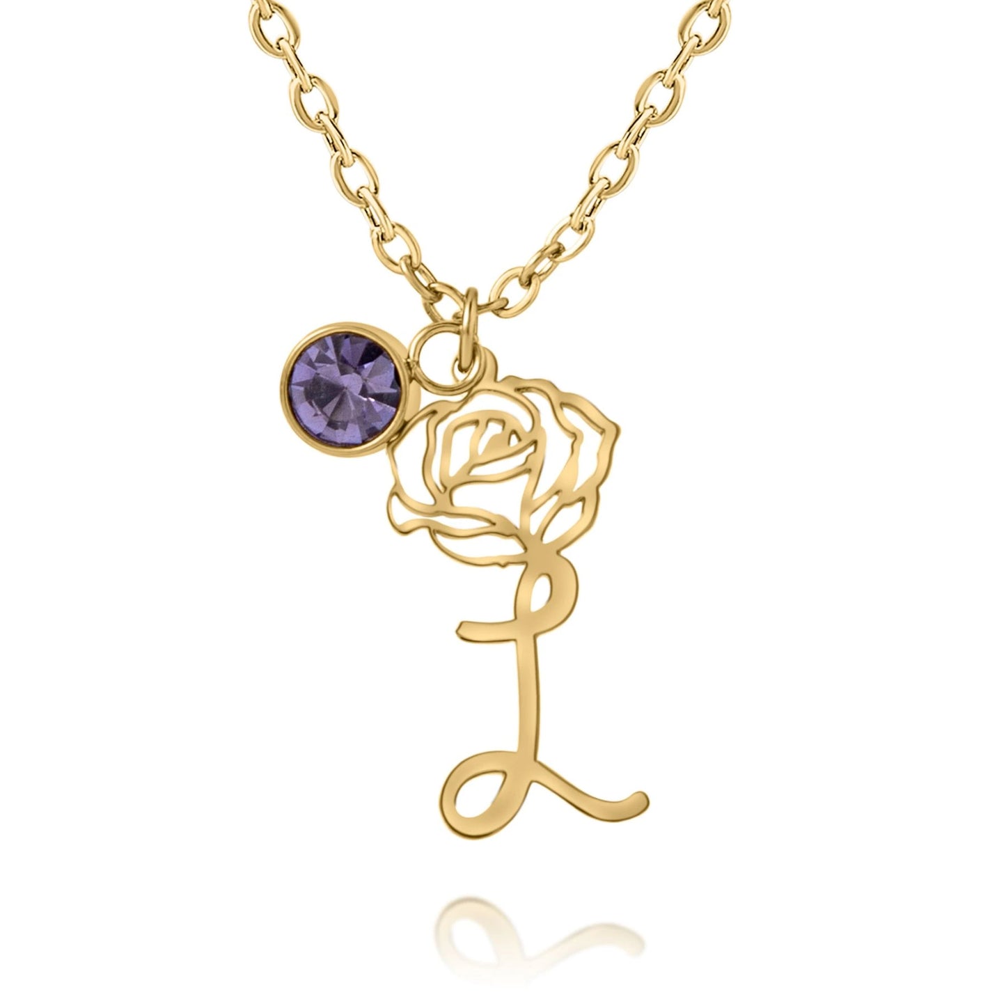 Personalized Engraved Flower Necklace with Birthstone