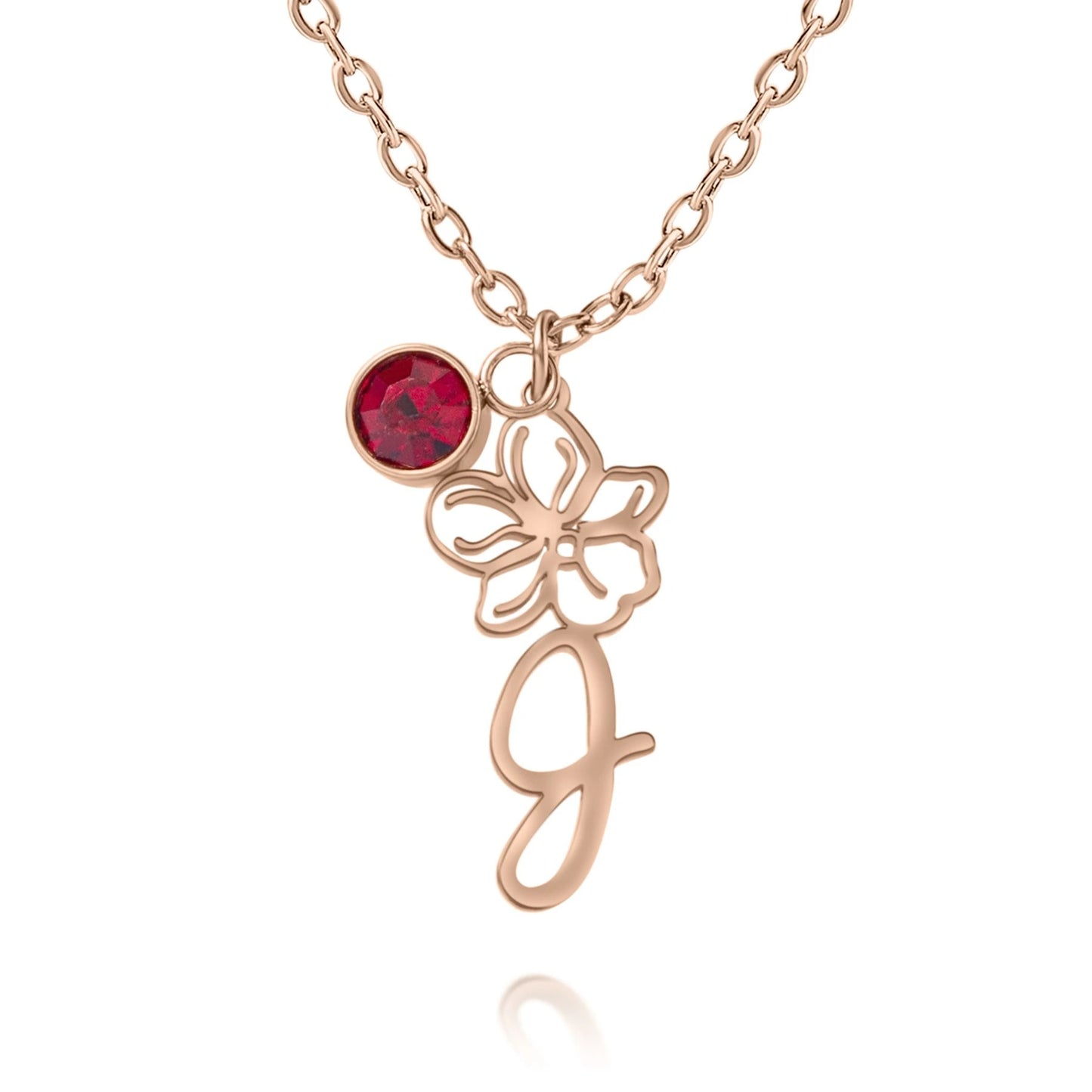 Personalized Engraved Flower Necklace with Birthstone