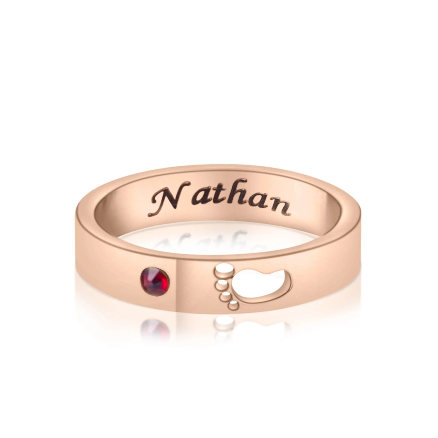 Bague Gravée avec Prénom, Empreinte de Pied & Pierre de Naissance