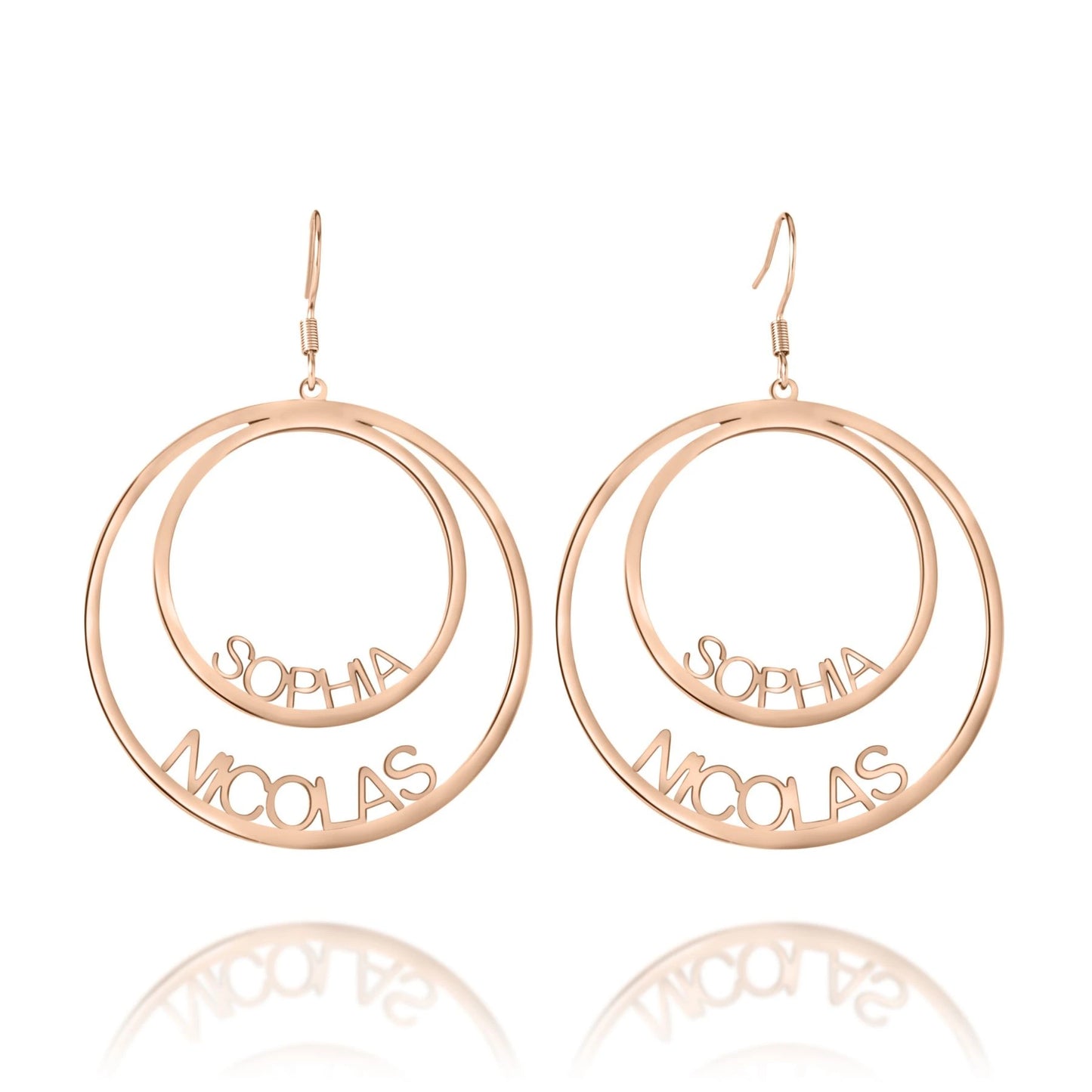 Boucles d’Oreilles Personnalisées avec Deux Noms – Double Cercle