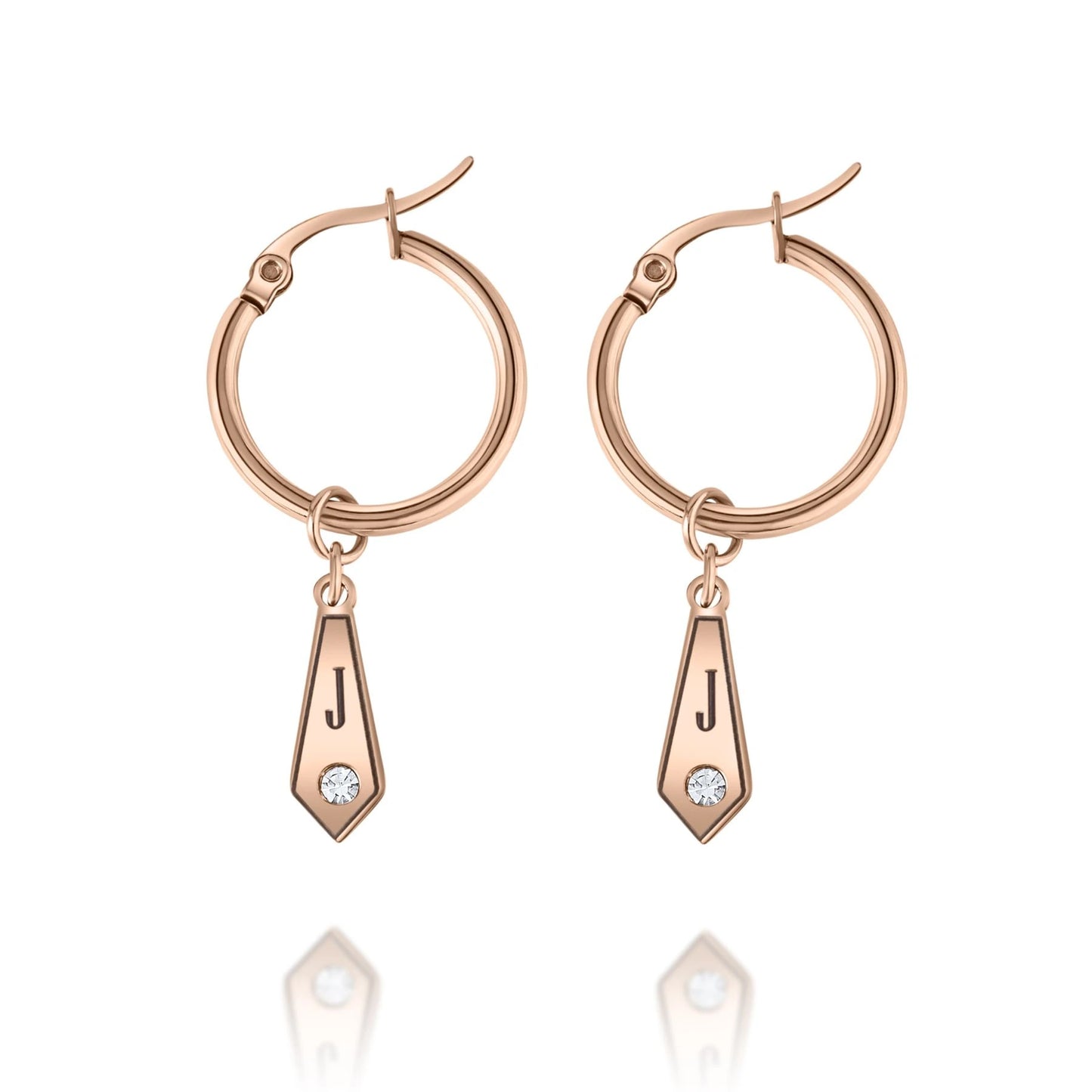 Boucles d’Oreilles Créoles Losange avec Initiale & Cristal