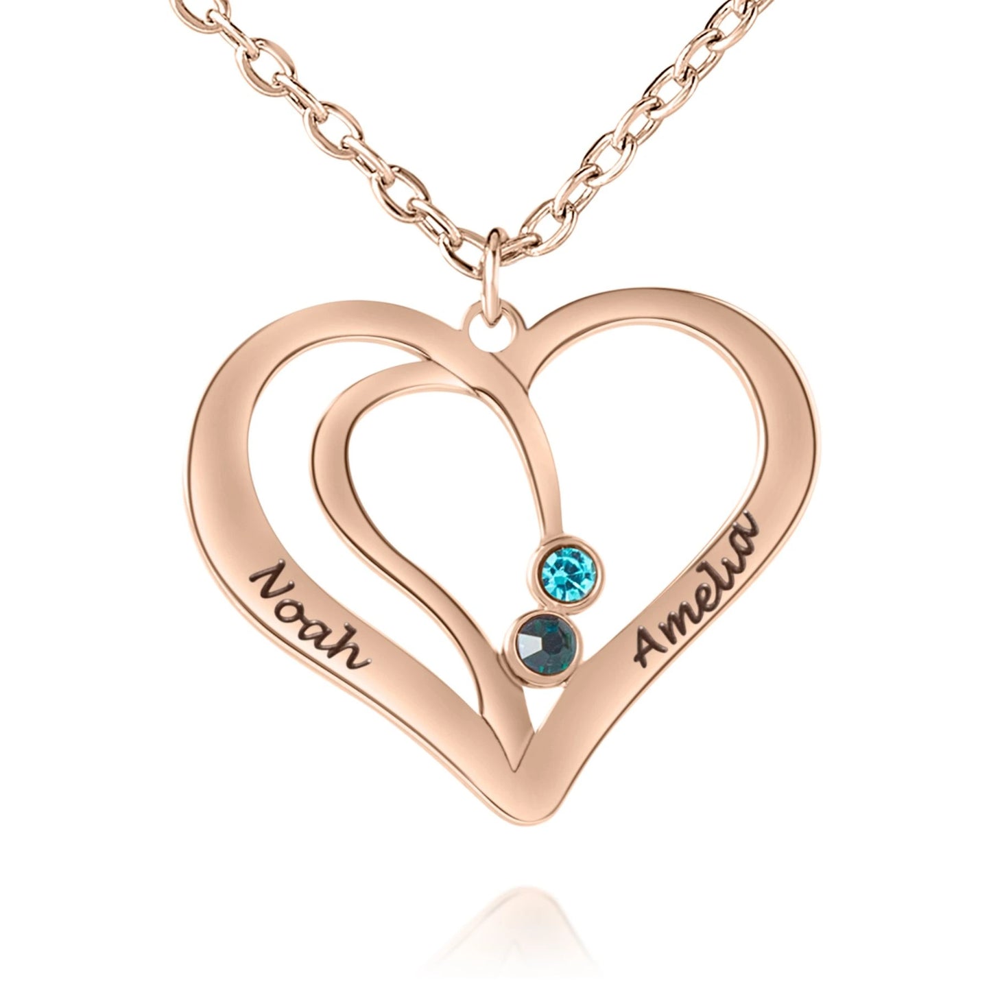 Personalized Interlocking Heart Necklace with Names & Birthstones