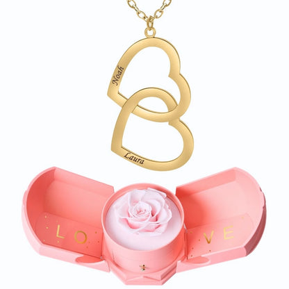 Coffret Harmonie Éternelle & Collier Double Coeur Personnalisé Deux Prénoms