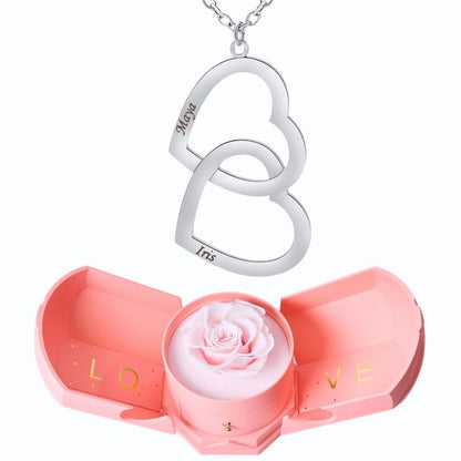 Coffret Harmonie Éternelle & Collier Double Coeur Personnalisé Deux Prénoms