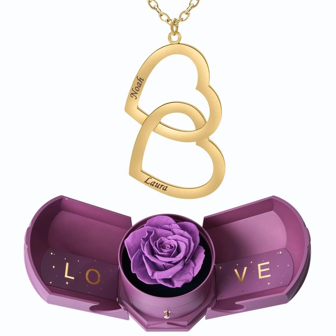 Coffret Harmonie Éternelle & Collier Double Coeur Personnalisé Deux Prénoms