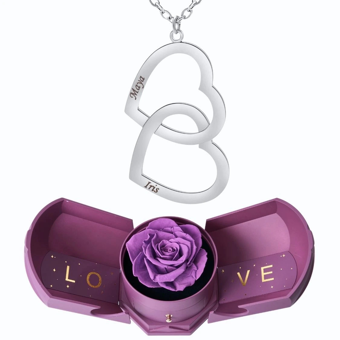 Coffret Harmonie Éternelle & Collier Double Coeur Personnalisé Deux Prénoms
