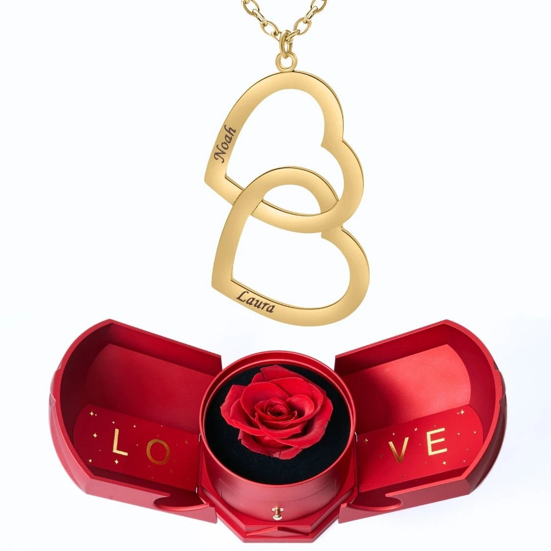 Coffret Harmonie Éternelle & Collier Double Coeur Personnalisé Deux Prénoms
