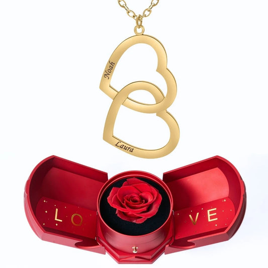 Coffret Harmonie Éternelle & Collier Double Coeur Personnalisé Deux Prénoms