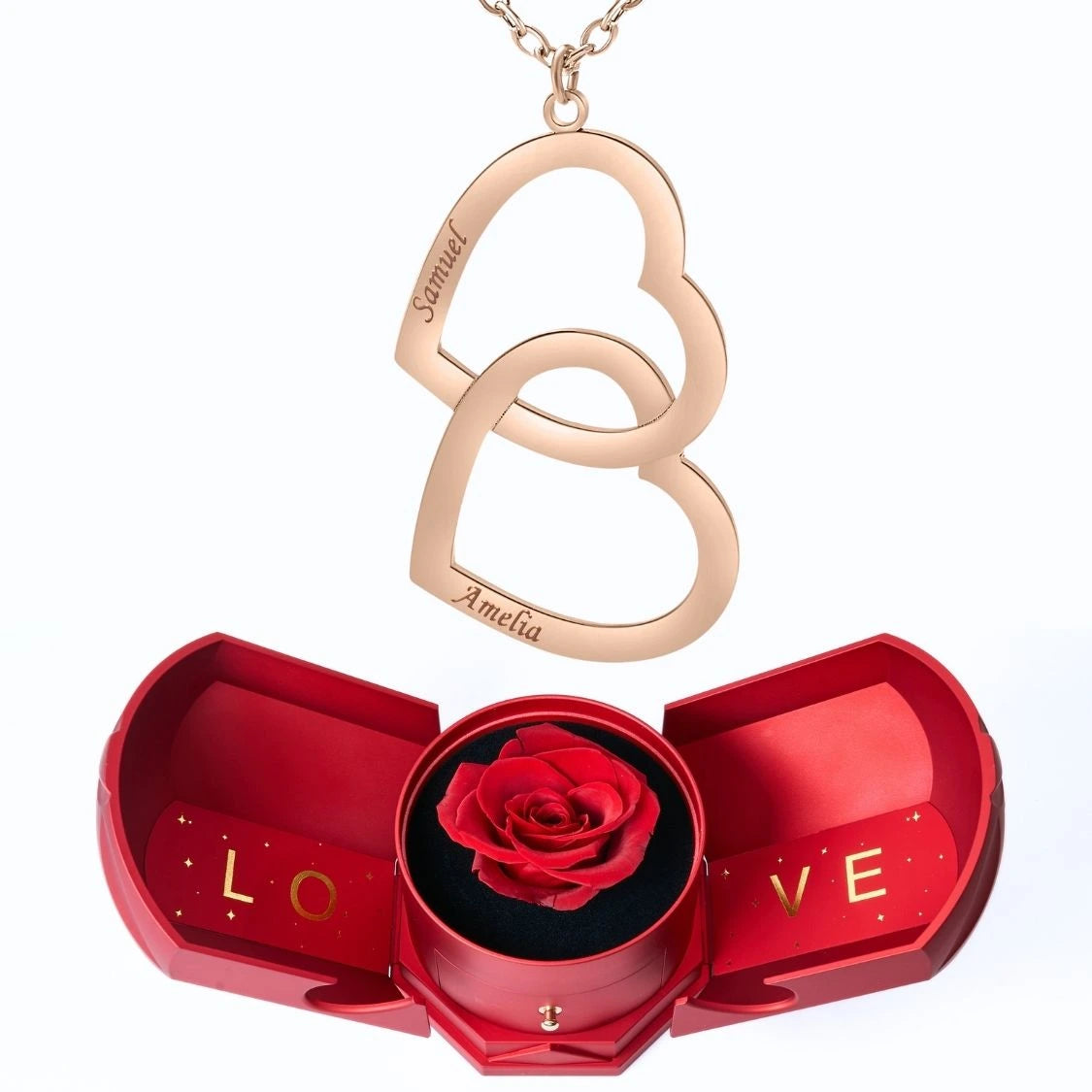 Coffret Harmonie Éternelle & Collier Double Coeur Personnalisé Deux Prénoms