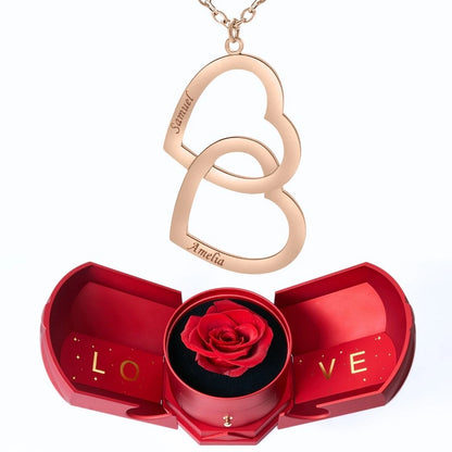 Coffret Harmonie Éternelle & Collier Double Coeur Personnalisé Deux Prénoms