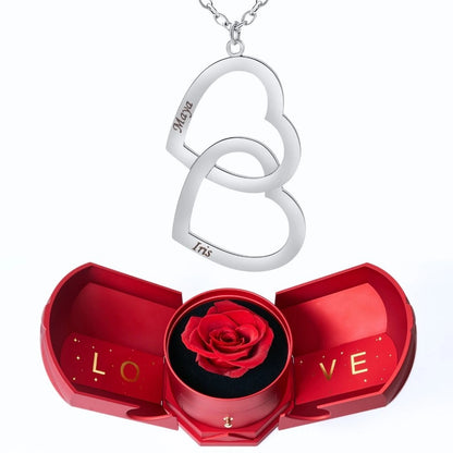 Coffret Harmonie Éternelle & Collier Double Coeur Personnalisé Deux Prénoms