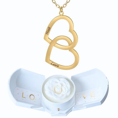 Coffret Harmonie Éternelle & Collier Double Coeur Personnalisé Deux Prénoms
