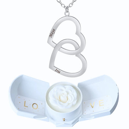 Coffret Harmonie Éternelle & Collier Double Coeur Personnalisé Deux Prénoms