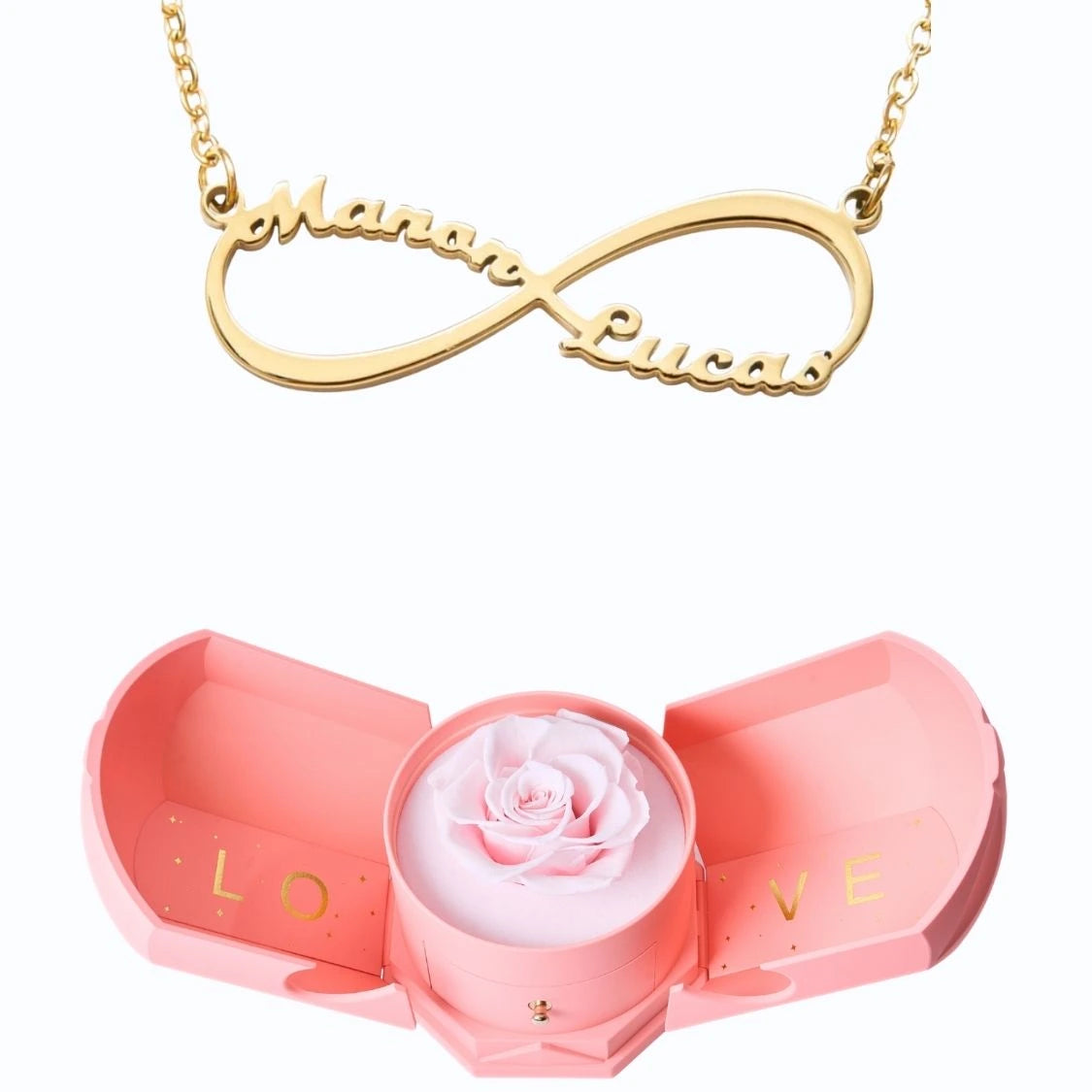 Coffret Harmonie Éternelle & Collier Infini Personnalisé Deux Prénoms