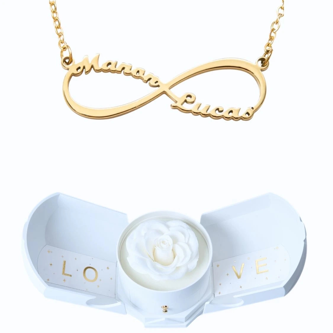 Coffret Harmonie Éternelle & Collier Infini Personnalisé Deux Prénoms