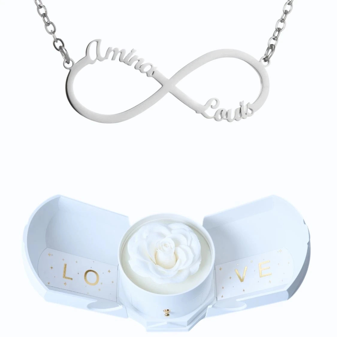 Coffret Harmonie Éternelle & Collier Infini Personnalisé Deux Prénoms