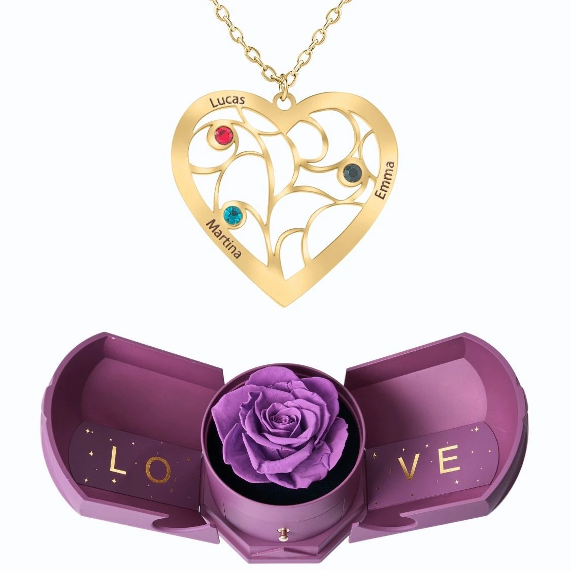 Coffret Harmonie Éternelle & Collier Coeur et Pierre de Naissance