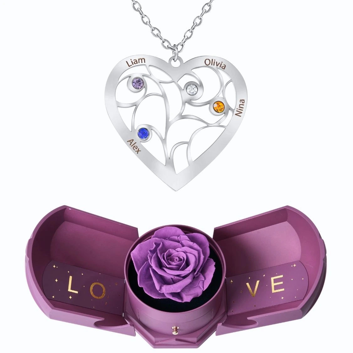 Coffret Harmonie Éternelle & Collier Coeur et Pierre de Naissance