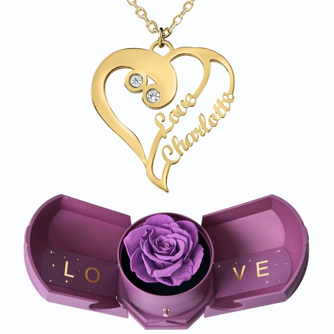 Coffret Harmonie Éternelle & Collier Coeur Double Personnalisé