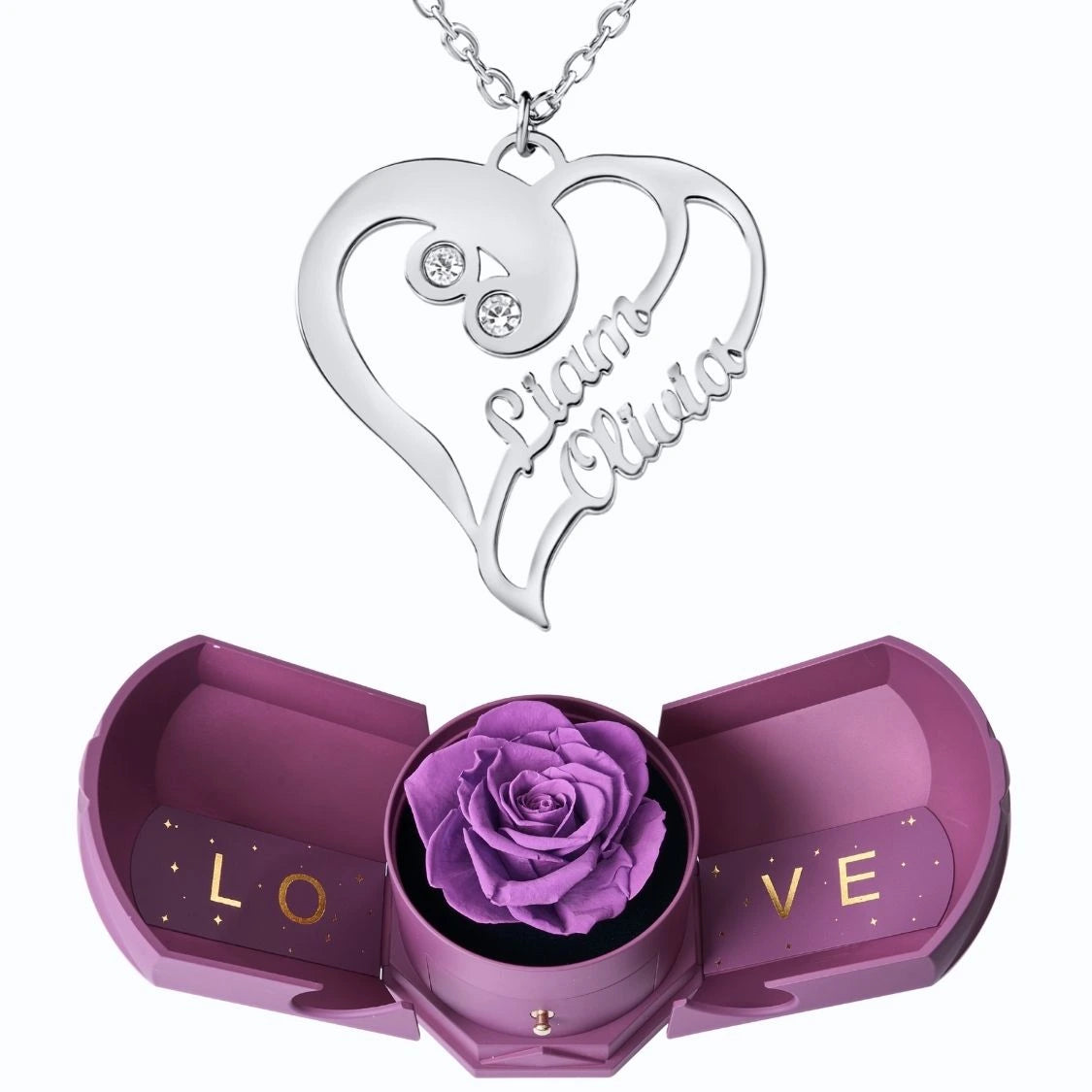 Coffret Harmonie Éternelle & Collier Coeur Double Personnalisé