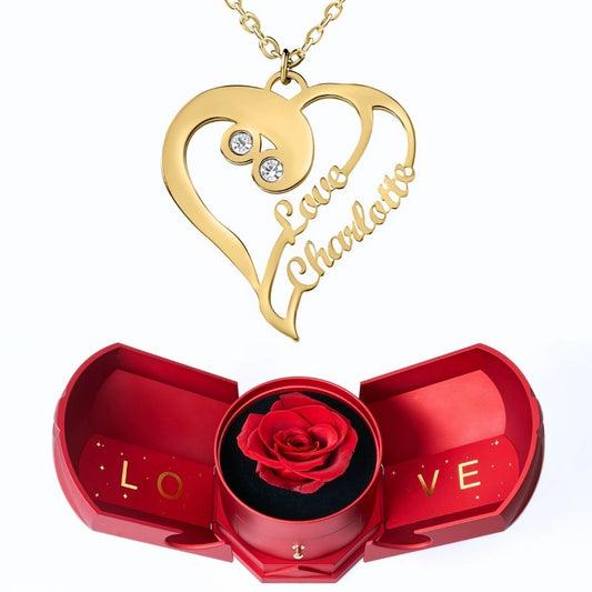 Coffret Harmonie Éternelle & Collier Coeur Double Personnalisé