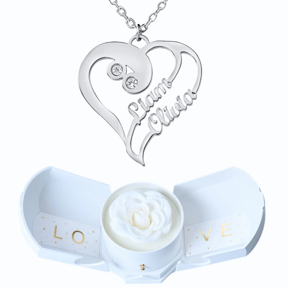 Coffret Harmonie Éternelle & Collier Coeur Double Personnalisé