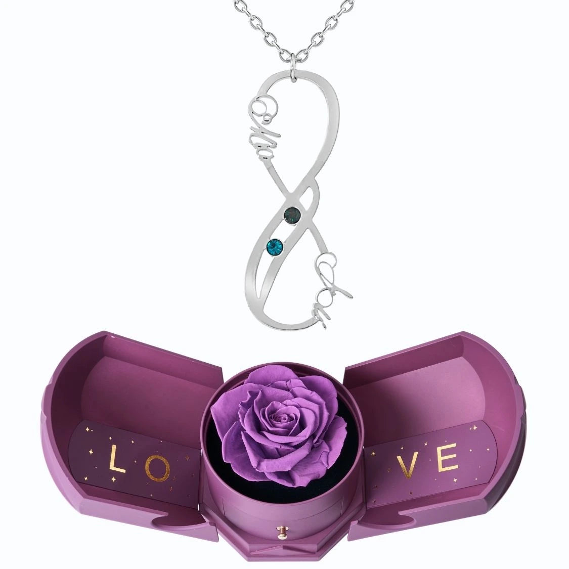 Coffret Harmonie Éternelle & Collier Vertical Infini Deux Prénoms et Pierres