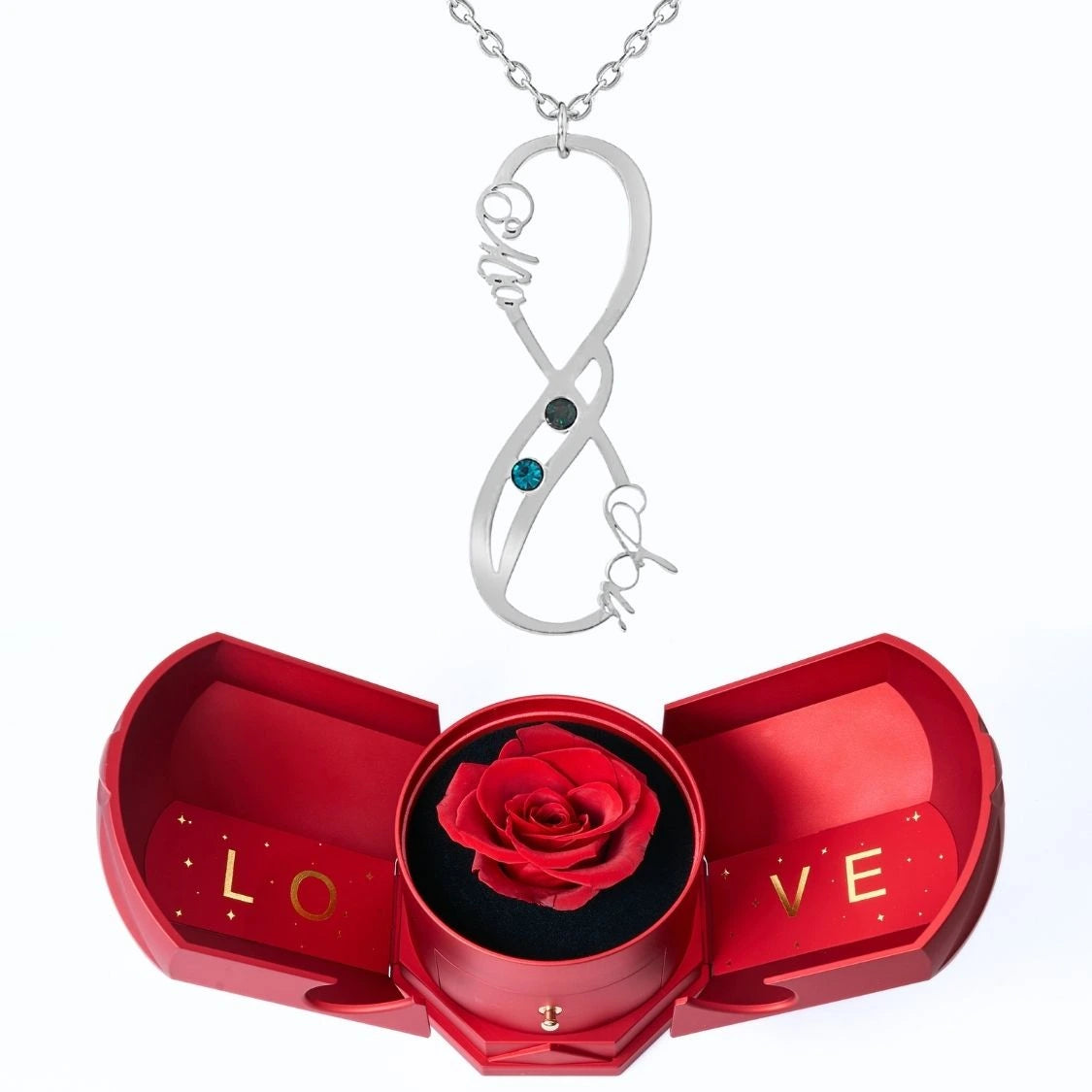 Coffret Harmonie Éternelle & Collier Vertical Infini Deux Prénoms et Pierres