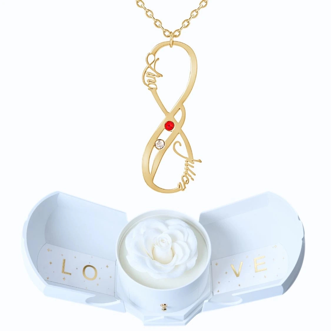 Coffret Harmonie Éternelle & Collier Vertical Infini Deux Prénoms et Pierres
