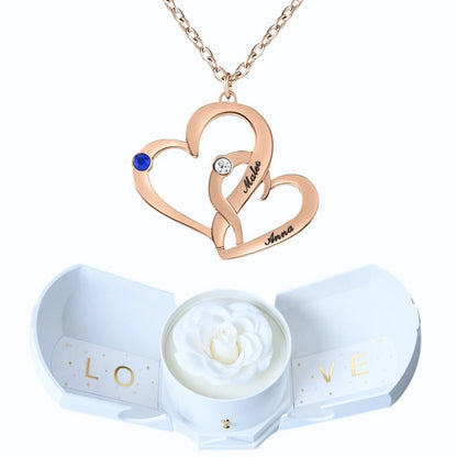Coffret Harmonie Éternelle & Collier Cœurs Entrelacés avec Pierres de Naissance et Prénoms Gravés