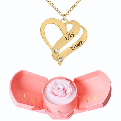 Coffret Harmonie Éternelle & Collier Cœur Entrelacé Personnalisé avec Pierres en Cristal