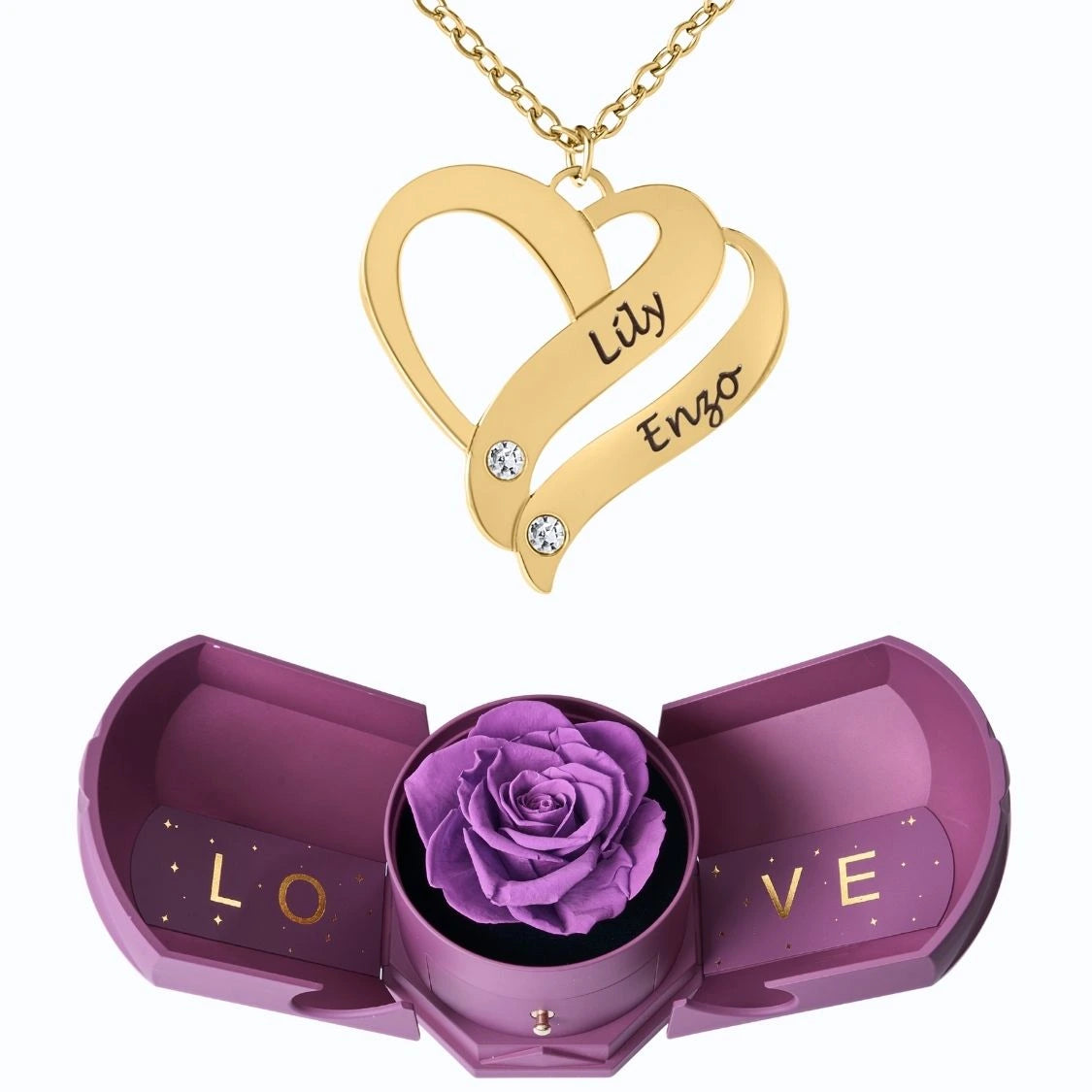 Coffret Harmonie Éternelle & Collier Cœur Entrelacé Personnalisé avec Pierres en Cristal