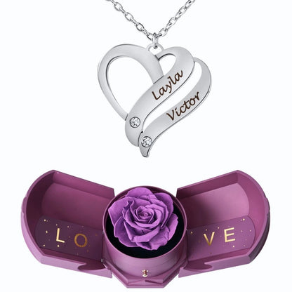 Coffret Harmonie Éternelle & Collier Cœur Entrelacé Personnalisé avec Pierres en Cristal