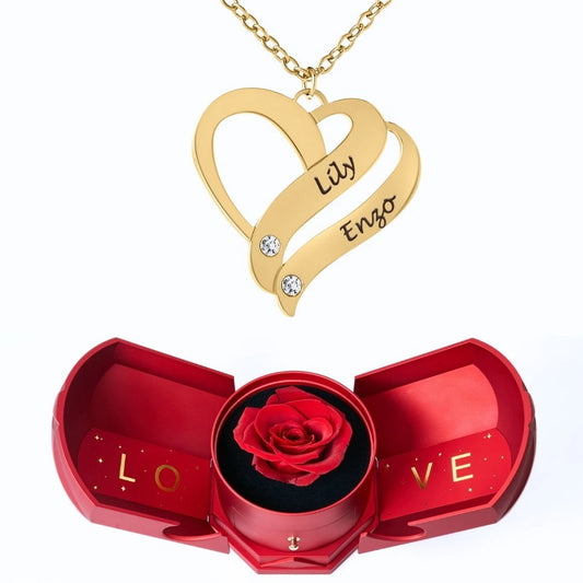 Coffret Harmonie Éternelle & Collier Cœur Entrelacé Personnalisé avec Pierres en Cristal