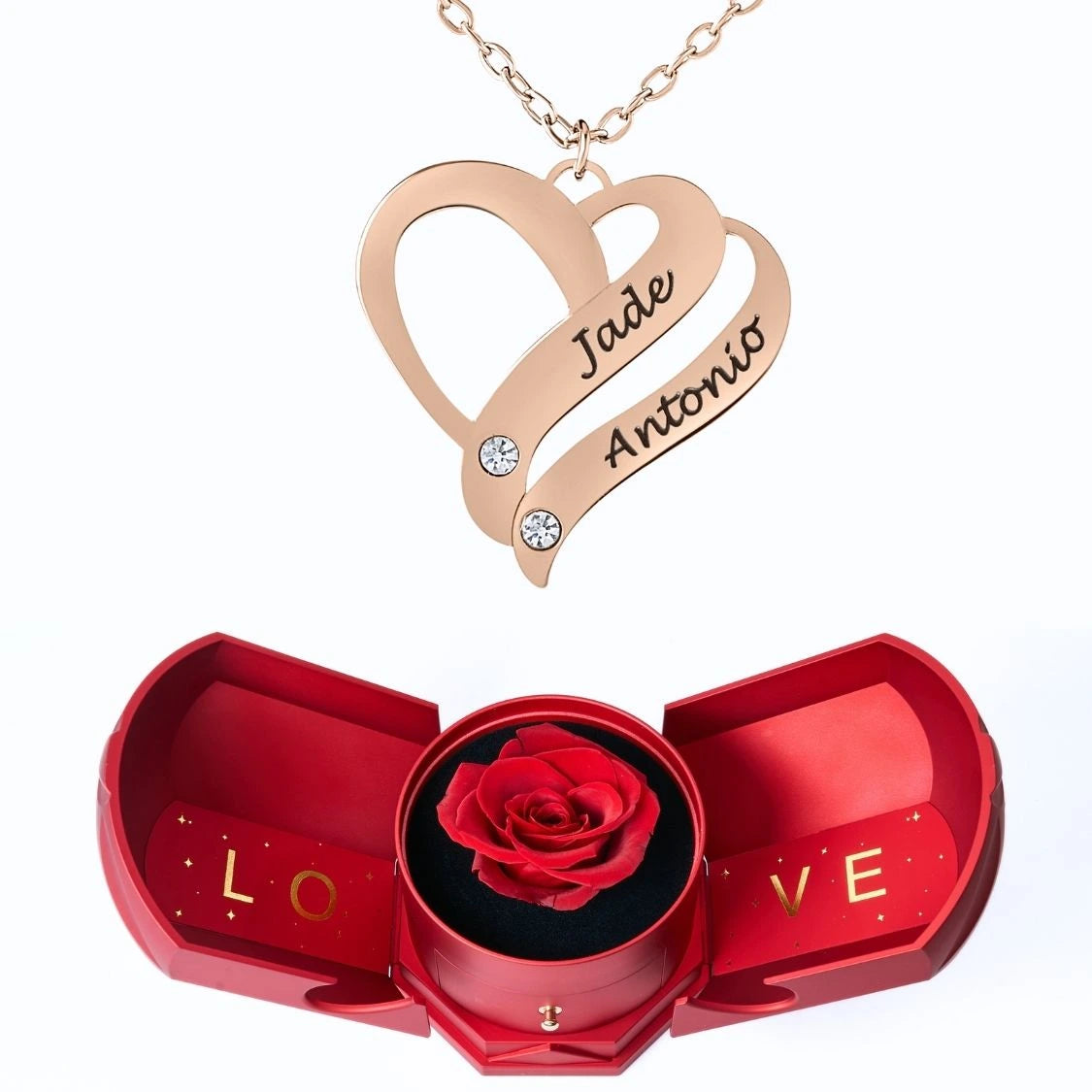 Coffret Harmonie Éternelle & Collier Cœur Entrelacé Personnalisé avec Pierres en Cristal