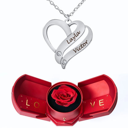 Coffret Harmonie Éternelle & Collier Cœur Entrelacé Personnalisé avec Pierres en Cristal