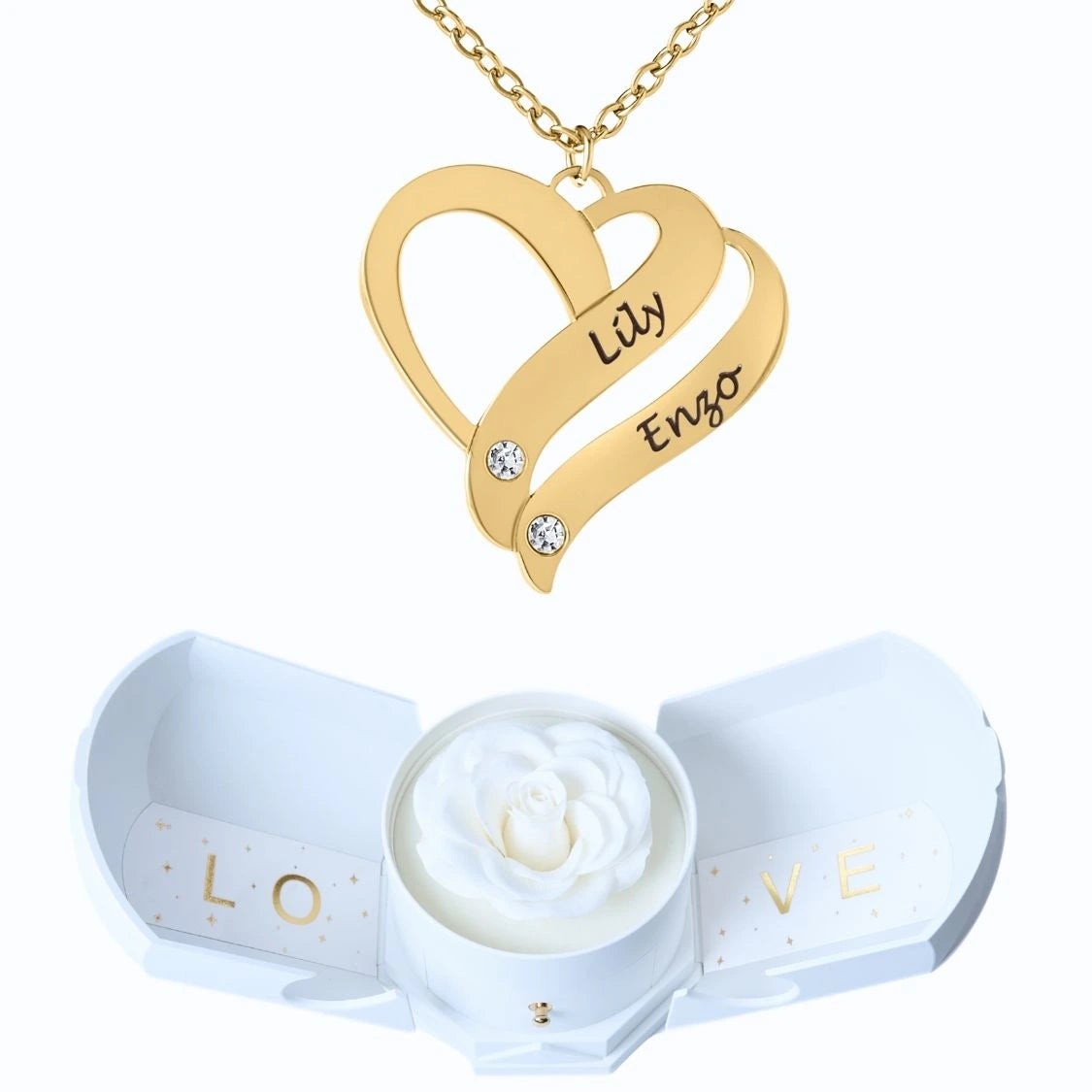 Coffret Harmonie Éternelle & Collier Cœur Entrelacé Personnalisé avec Pierres en Cristal