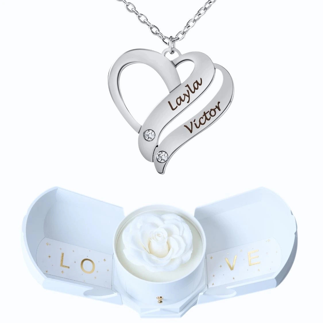 Coffret Harmonie Éternelle & Collier Cœur Entrelacé Personnalisé avec Pierres en Cristal