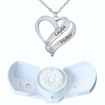 Coffret Harmonie Éternelle & Collier Cœur Entrelacé Personnalisé avec Pierres en Cristal