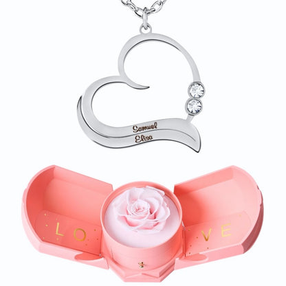 Coffret Harmonie Éternelle & Collier Cœur Ouvert avec Prénoms Gravés et Cristaux Scintillants
