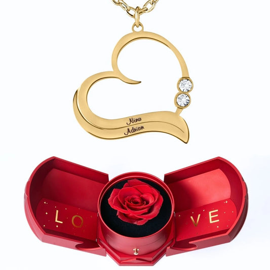 Coffret Harmonie Éternelle & Collier Cœur Ouvert avec Prénoms Gravés et Cristaux Scintillants