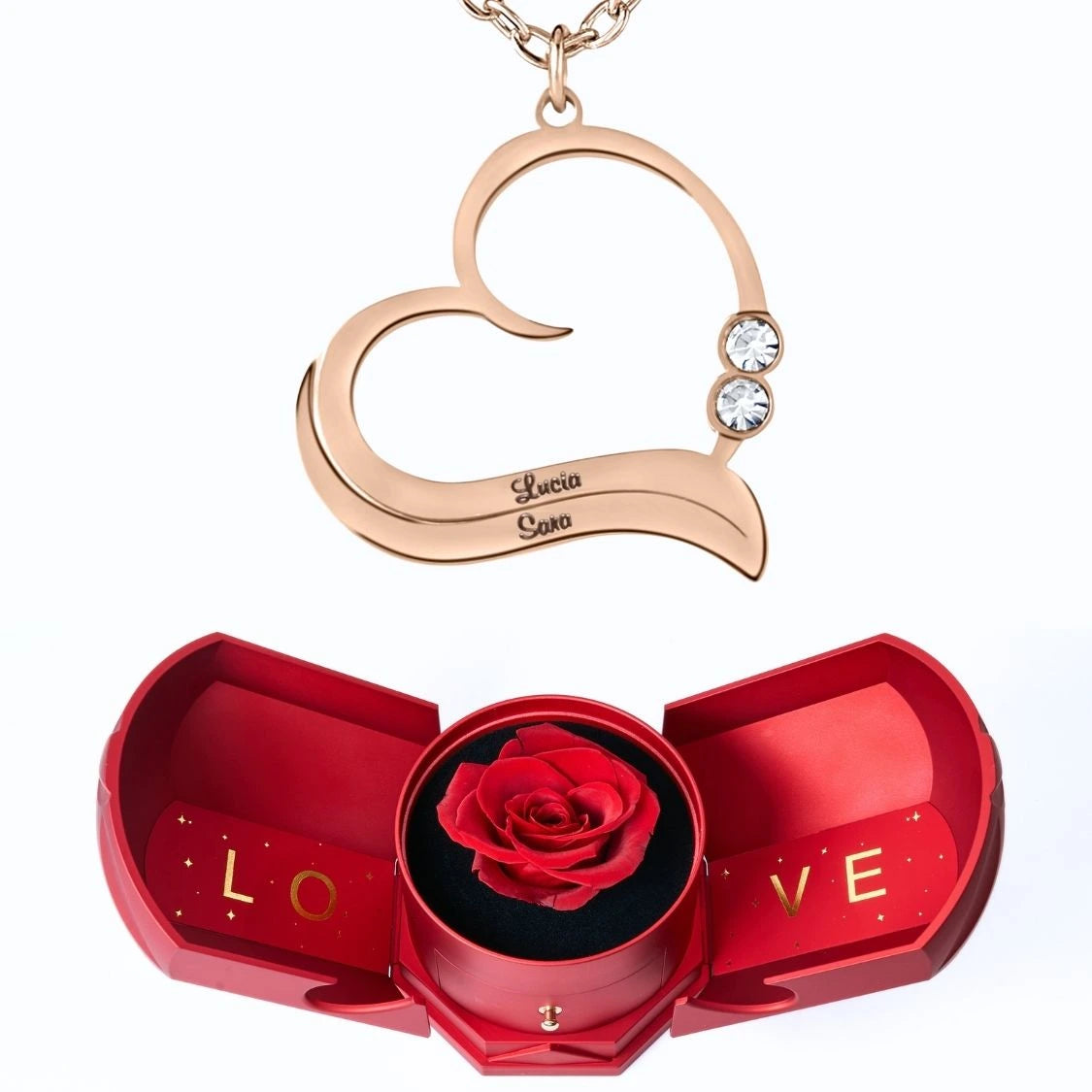 Coffret Harmonie Éternelle & Collier Cœur Ouvert avec Prénoms Gravés et Cristaux Scintillants