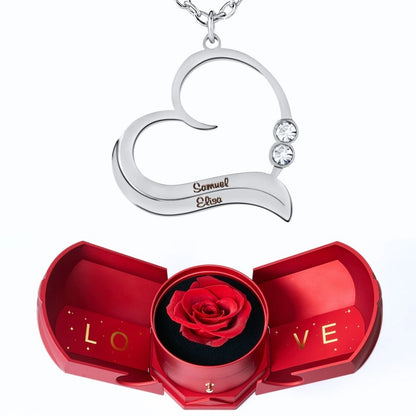 Coffret Harmonie Éternelle & Collier Cœur Ouvert avec Prénoms Gravés et Cristaux Scintillants