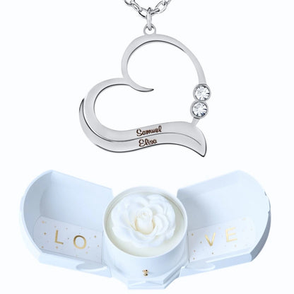 Coffret Harmonie Éternelle & Collier Cœur Ouvert avec Prénoms Gravés et Cristaux Scintillants