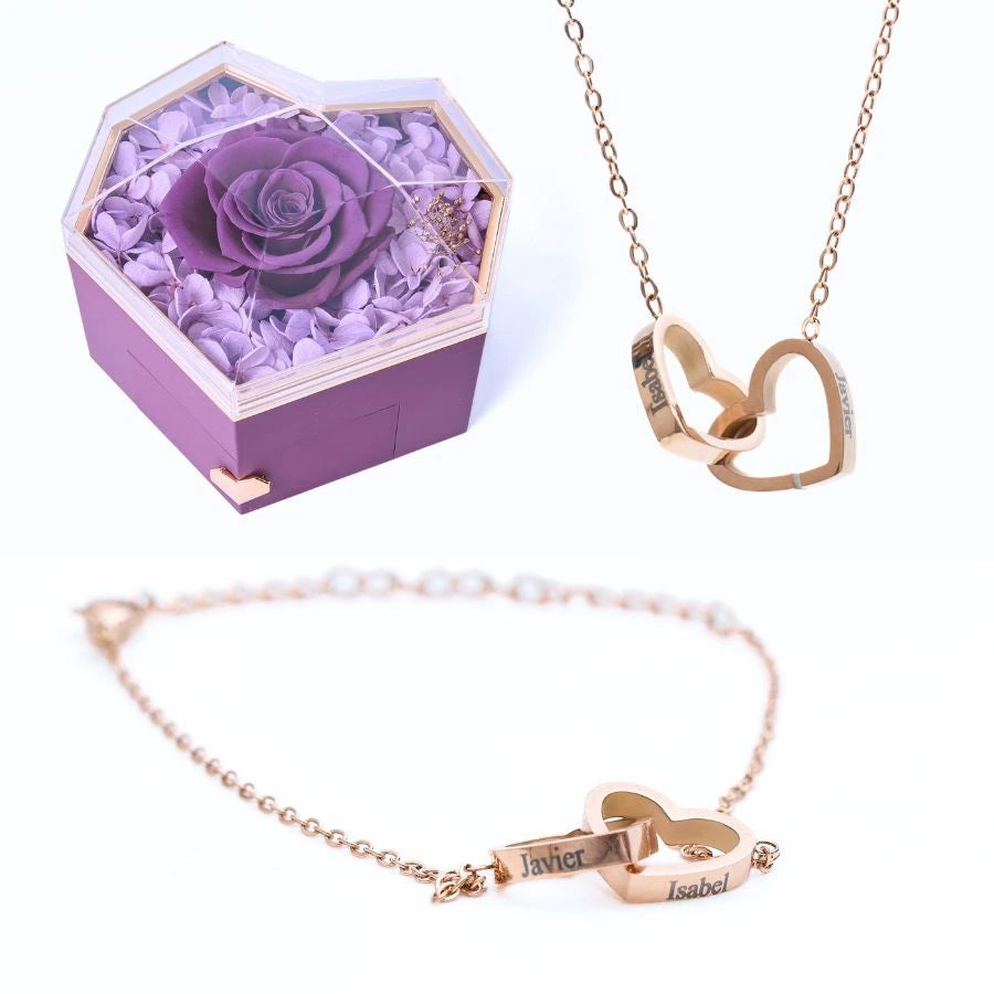 Coffet Cœur Éternel & Bracelet & Collier Personnalisés