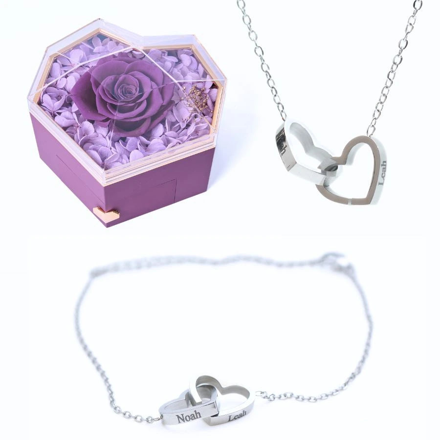 Coffet Cœur Éternel & Bracelet & Collier Personnalisés