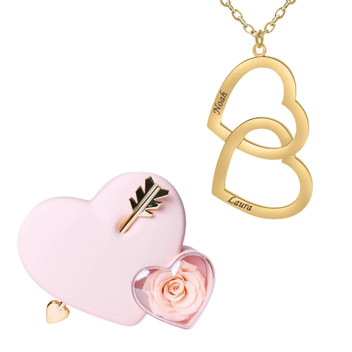 Coffret Amour Éternel & Collier Double Coeur Personnalisé Deux Prénoms