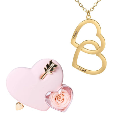 Coffret Amour Éternel & Collier Double Coeur Personnalisé Deux Prénoms