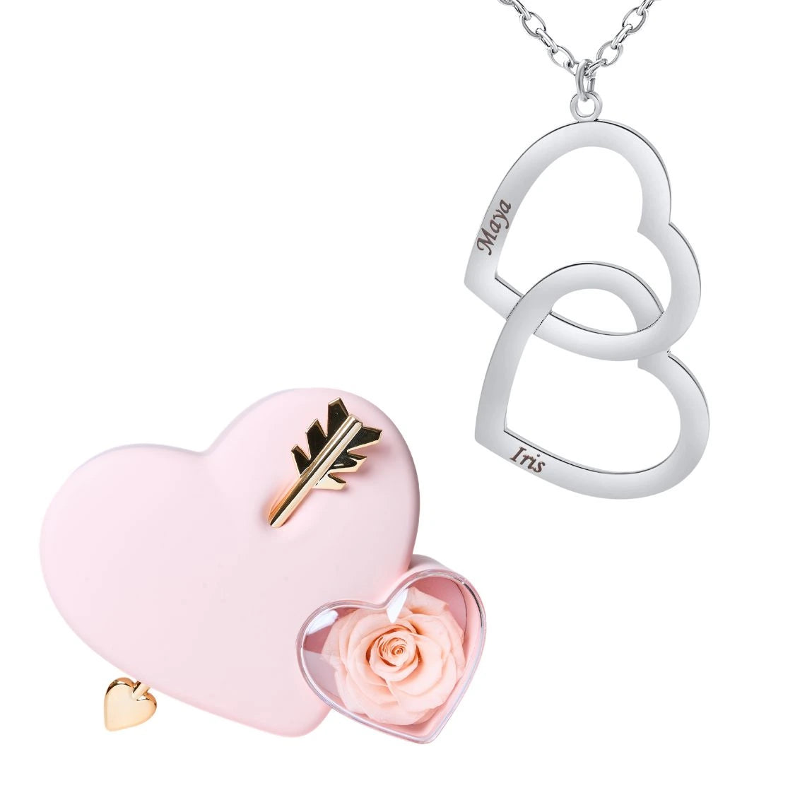 Coffret Amour Éternel & Collier Double Coeur Personnalisé Deux Prénoms