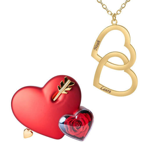 Coffret Amour Éternel & Collier Double Coeur Personnalisé Deux Prénoms
